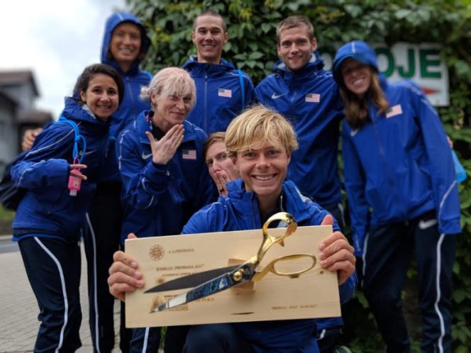 2018 Tayte celebrates with his teammates after receiving his handcrafted trophy for placing third at the 2017 World Long Distance Mountain Running Championships